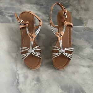 Coach silver/tan wedges, like new!